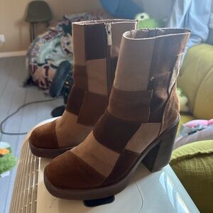 Patchwork Brown Ankle Boots